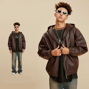 Vestes en cuir pour hommes couleur personnalisée design et logo Streetwear veste zippée en cuir artificiel surdimensionné et lourd pour hommes - Product Image 3