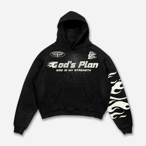 Directo de la industria, venta al por mayor, alta calidad, peso pesado, 100% algodón, hombro caído, Sudadera con capucha, jersey negro, Sudadera con capucha estampada para hombres - Product Image 2