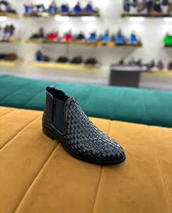 Bottes Chelsea en cuir tissé à la main de style western rétro de luxe pour hommes, bottes habillées noires de qualité supérieure, vente en gros OEM ODM - Product Image 2