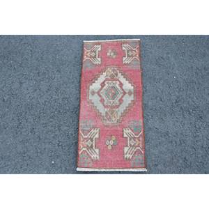 Alfombra de retazos ecológica de lana roja y Beige clásica, 1,3x2,8 pies, área grande tradicional, respaldo de látex rectangular turco, comedor - Product Image 1