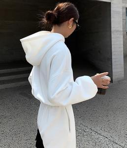 Vente flash - Sweat à capuche court pour femme de haute qualité, style streetwear, hiver, décorations brodées, 100% coton molletonné - Product Image 6