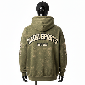 Sudadera con Capucha de Alta Calidad, 330 GSM, Lavado Ácido, Felpa Gruesa, Verde Oliva, Logotipo Bordado Personalizado, Cómoda, Estilo Holgado - Product Image 5