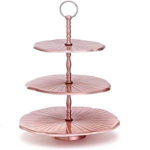 Soporte decorativo de mesa de dos niveles con acabado de metal dorado rosa de gran venta - Product Image 1