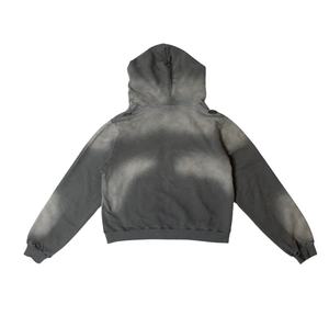 Sweat-shirt à capuche personnalisé 100% coton pour hommes, lavage à l'acide délavé au soleil avec patch de broderie vintage en détresse, fermeture éclair pour l'hiver - Product Image 6