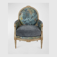 Juego de Sillones Adeleine Bergere de Madera de Caoba con Tapicería de Terciopelo, Acabado Crema, Diseño de Mediados de Siglo, Esponja, para Sala de Estar de Villa o Apartamento
