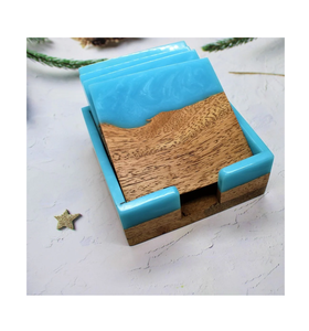 Professional Look Epoxy Resin & Wood coaster <b>Cheap</b> Price Tea Vintage Wood Resin Coaster Customized Size Wood and Resin Coasters - Product Image 2