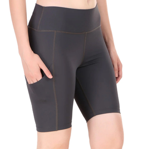 Pantalones cortos de compresión de nailon para mujer, color gris oscuro, el mejor material, los pantalones cortos para correr de cintura alta más vendidos - Product Image 1