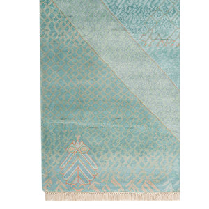 พรมไหมถักมือสีน้ำเงิน Manchaha Luv-647 ลายแบบนามธรรม สำหรับทางเข้าบ้าน ห้องนั่งเล่น รูปทรงสี่เหลี่ยมผืนผ้า เทคนิคการเย็บแบบ Patchwork ทำด้วยมือ - Product Image 4