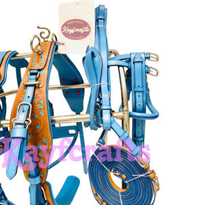 ชุดอานม้าหนังแท้สองสี น้ำตาลธรรมชาติและน้ำเงิน สำหรับขับรถม้าแบบครบชุด ใช้สำหรับลากม้าในรถม้าแบบดั้งเดิม - Product Image 5