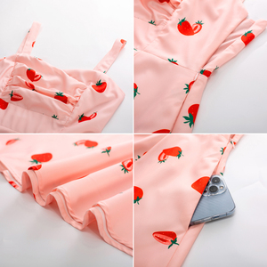 ผู้หญิงวินเทจด้านหน้าชุดRuched Bodice SmockedกลับMidi A-Lineที่กําหนดเองเชอร์รี่พิมพ์Retroชุด - Product Image 6