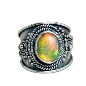 Cincin Opal Etiopia alami perhiasan halus 925 perak murni cincin batu permata alami cincin Bohemian desainer api Opal berkilau