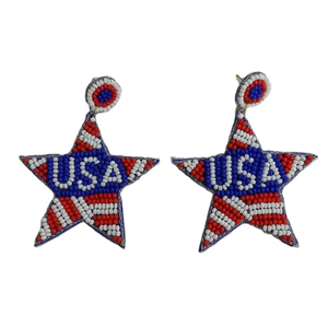 ต่างหูห้อยรูปดาวปักลูกปัดทำมือสุดหรู ประดับด้วยลูกปัดสีแดง น้ำเงิน และขาว - Product Image 1