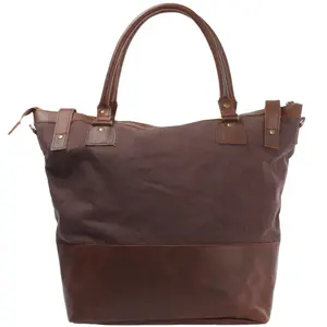 Vintage Styled Mocha Canvas Tote <b>Bag</b> for Women Water Resistant Shoulder <b>Bag</b> with Lockable Main Compartment and Removable Strap - Product Image 3