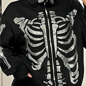 Sudadera con Capucha Negra de Alta Calidad para Mujer, con Estampado de Esqueleto, Estilo Moderno para Uso Casual, 2025/2026 - Product Image 4