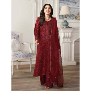 Ensemble de costume pour femme Mohagani en 3 pièces, imprimé et brodé, comprenant un dupatta brodé en organza et un pantalon imprimé - 003 - Product Image 1