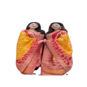 Conjunto de Kurti Anarkali Rojo Especial para Festivales, Kurti Anarkali de Seda Chanderi Pura con Dupatta de Seda Banarasi Dorada con Bordado Zari de 3 Metros - Product Image 1