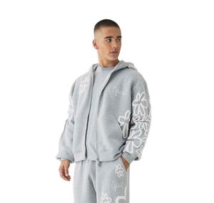 Nueva llegada: Conjuntos deportivos con cremallera en gris jaspeado con estampado Puff, 100% algodón, ropa informal para invierno, mejores precios, conjunto deportivo con estampado Puff. - Product Image 5