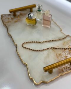 Juego de moldes de bandeja de resina, 1 pieza de molde de bandeja de resina, viene con 4 moldes de posavasos y 2 asas plateadas, decoración del hogar DIY - Product Image 3