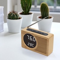 Réveil numérique en bois de bambou Huayang 2602 avec radio FM, affichage de la température, commande vocale, horloge de bureau 12/24H