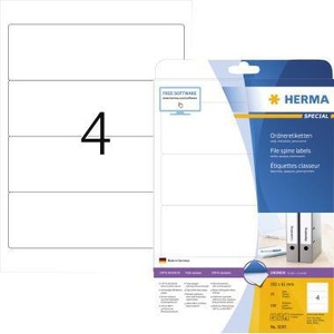 Etiquetas Autoadhesivas HERMA para Encuadernación Ancha/Corta, 61 x 192 mm, con Orificio para Colgar, Blancas, 100 Etiquetas/Paquete, Accesorios para Carpetas de Archivo - Product Image 1