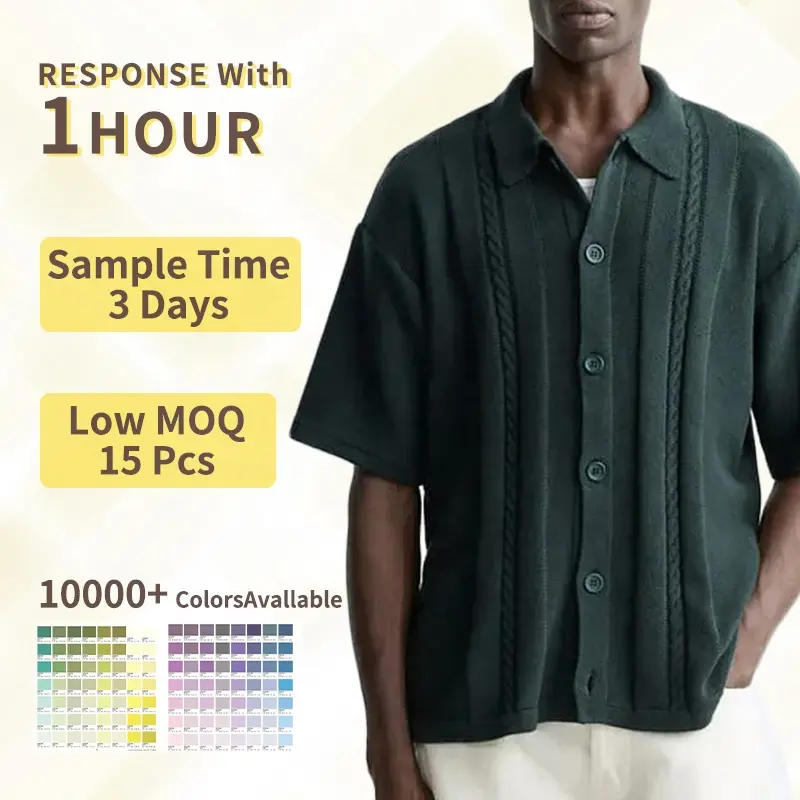 Polo tricoté à manches courtes en coton à torsades simple OEM et ODM avec logo personnalisé Pull pour hommes
