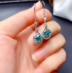 925 argent Sterling Moissanite bleu étude boucles d'oreilles VVS clarté commande personnalisée pour les femmes bijoux de mode - Product Image 2