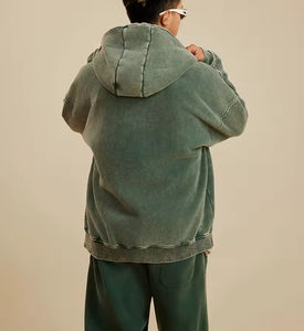 Custom Oversize Heavyweight Letter Embroidered Hoodie Washed Cropped Full <b>Zip</b> <b>up</b> Hoodie Zipper Street Wear Hoodies - Product Image 2