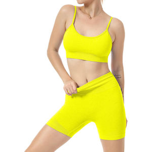 Conjunto de yoga sin costuras para mujer Leggings de cintura alta y Top corto Gymwear Traje de yoga sin costuras de 2 piezas Pantalones cortos de entrenamiento y conjunto de Sujetador deportivo - Product Image 6