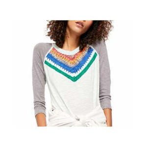 Top da donna Free People con stampa floreale e punto all'uncinetto, blusa in maglia a maniche corte, stile formale, colore blu navy, taglia L, per la primavera - Product Image 2