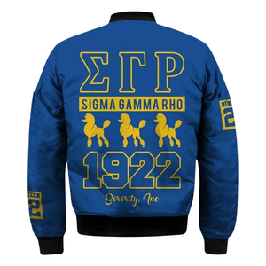 Giacca in Raso Sigma Gamma Rho SGRho, Stile Greco 1922, Blu Reale e Oro, Bomber Varsity, Abbigliamento Femminile per Confraternite - Product Image 2