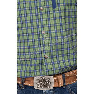 ผู้ชายบาเวเรียตรวจสอบผ้าฝ้าย 100% เสื้อแขนสั้นปุ่มปิดรอบคอภายในป้ายทอคอที่กําหนดเอง - Product Image 2