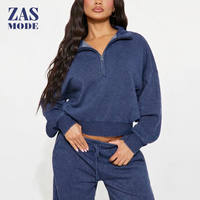 Nouvel arrivage : Ensemble de survêtement d'hiver uni bleu marine pour femme, respirant, pour la gym et le fitness, tenue de sport décontractée, 100 % coton molletonné, séchage rapide