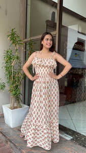 Robes d'été haute couture Boho élégantes longues Maxi Robes col en O à volants Longueur de plancher pour l'occasion Porter une taille naturelle tissée - Product Image 3