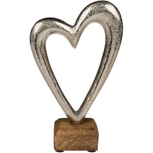 Escultura Moderna de Metal Plateado con Doble Corazón sobre Base de Madera de Mango, Decoración de Mesa para Sala de Estar, Dormitorio, Escultura Hecha a Mano - Product Image 2