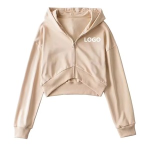 Sweat à capuche court personnalisé pour femmes Full Zip Winter Season Casual/Gym French Terry Woven Fabric Solid Anti-Shrink Hooded Collar for - Product Image 2