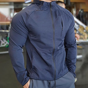 Veste coupe-vent de sport avec logo personnalisé pour hommes, respirante, séchage rapide, athlétique, fitness, jogging, toile, taille XS, vêtements de sport personnalisés à l'avant - Product Image 1