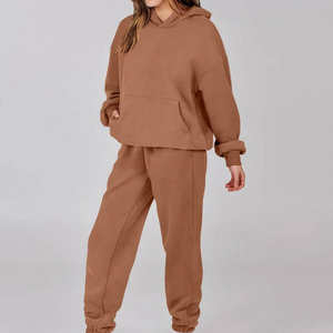 Fabricación OEM mujeres algodón polar pulóver sudaderas con capucha chándal conjuntos invierno chándal a juego - Product Image 4