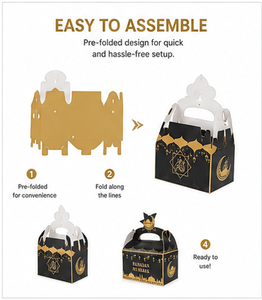 Custom <b>Ramadan</b> Mubarak Paper <b>Gift</b> <b>Box</b> with Handle Gold Foil Eid Mubarak Packaging for Candy and Chocolate Wholesale Packaging - Product Image 6