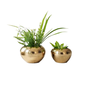 Maceta de Metal con acabado martillado dorado con soporte interior exterior decorativo hogar balcón maceta de Metal decoración de jardín Juego de 2 uds - Product Image 5
