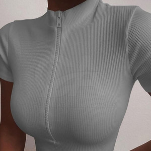 2026 Women Streetwear Cropped T-Shirt with <b>Zipper</b> Closure Women Designer New Style Zip Crop Tee Casual Fashion <b>Top</b> Quality Shirt - Product Image 5