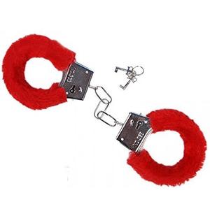 Menottes en métal doux et moelleux avec couvre-poignets en peluche rouge pour accessoires de costume de fête à thème – Vente en gros - Product Image 1
