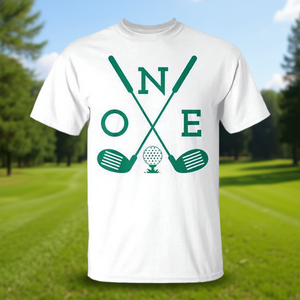 เสื้อยืดโปรโมชั่นวันเกิดกอล์ฟสำหรับเด็กชายและเด็กหญิง ดีไซน์ "ฮอลล์อินวัน" สำหรับวันเกิดครบรอบ 1 ปี - Product Image 3