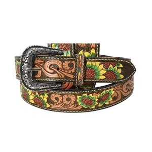 Premium Western Sunflower Floral diseño a mano cinturón Pin hebilla cinturones de cuero para hombres y mujeres cinturón de moda Venta caliente - Product Image 2