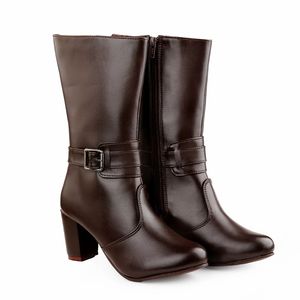 Botas de Tacón Alto con Cierre de Hebilla y Cremallera en el Tobillo para Mujer, con Parte Superior de PU Impermeable, Zapatos Elegantes para Dama - Product Image 2