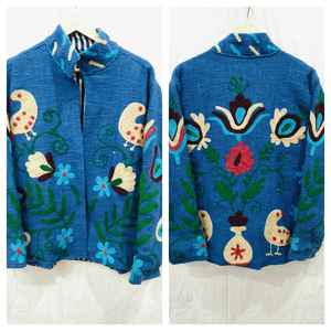 Sujani Khadi Cotton <b>Jacket</b> Double-Breasted Satin Outerwear Fringed <b>Sequins</b> Patchwork Decorations Custom Linen for Spring Fall - Product Image 1