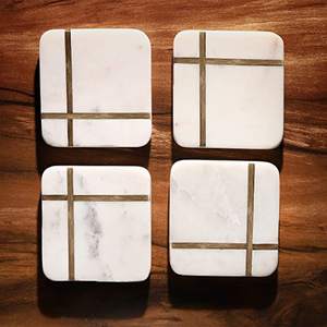 Dessous de verre de thé en marbre personnalisé de haute qualité avec conception en forme de coeur meilleure décoration de table de bureau à domicile d'Inde - Product Image 1