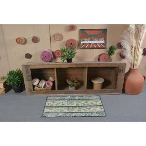 Tapis turc vintage grande surface de 1.8x3,2 pieds classique vert beige patchwork en latex de laine fait main pour décoration de couloir - Product Image 1