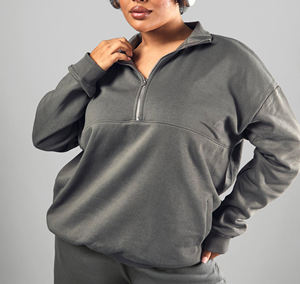 Sweat-shirt zippé Quater surdimensionné coupe ample de haute qualité Logo de broderie personnalisé Streetwear col montant sweat-shirt pour femme - Product Image 3