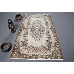 พรมขนสัตว์สีเบจสีน้ำตาลแบบดั้งเดิม4x7ft การออกแบบการเย็บปะติดปะต่อกันแบบคลาสสิกสี่เหลี่ยมขนาดใหญ่ห้องโถงยางใหม่สำหรับห้องพัก - Product Image 1