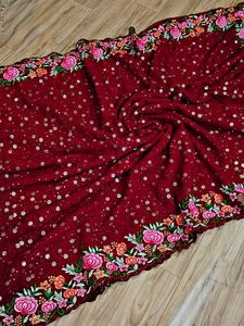 Latest Designer Heavy Sequence and Embroidery Thread Work <strong>Saree</strong> - Product Image 3